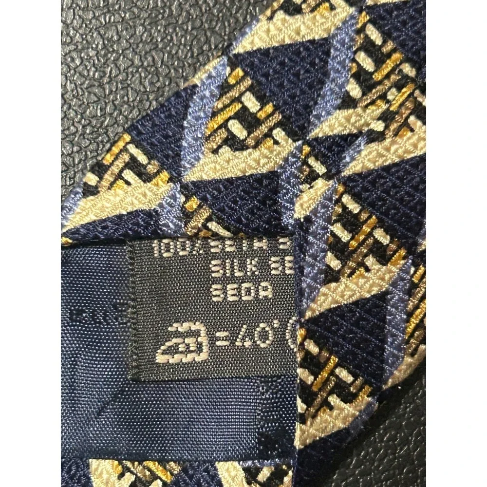 Ermenegildo Zegna Silk Tie Blue Gold Pyramid Disegno Esclusivo 4x58 - CJ